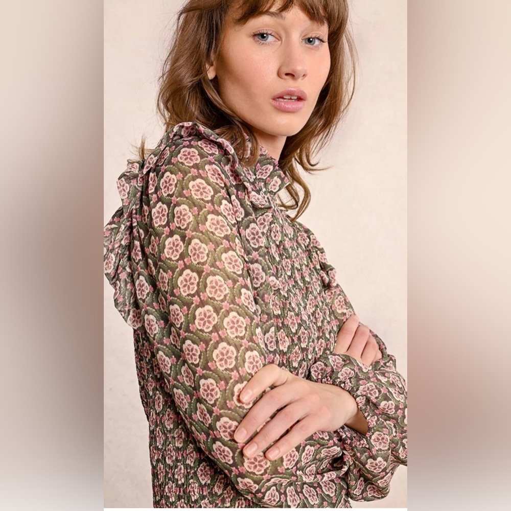 Molly Bracken Smocked Floral Blouse Small Romantic Cottagecore Prairie Top